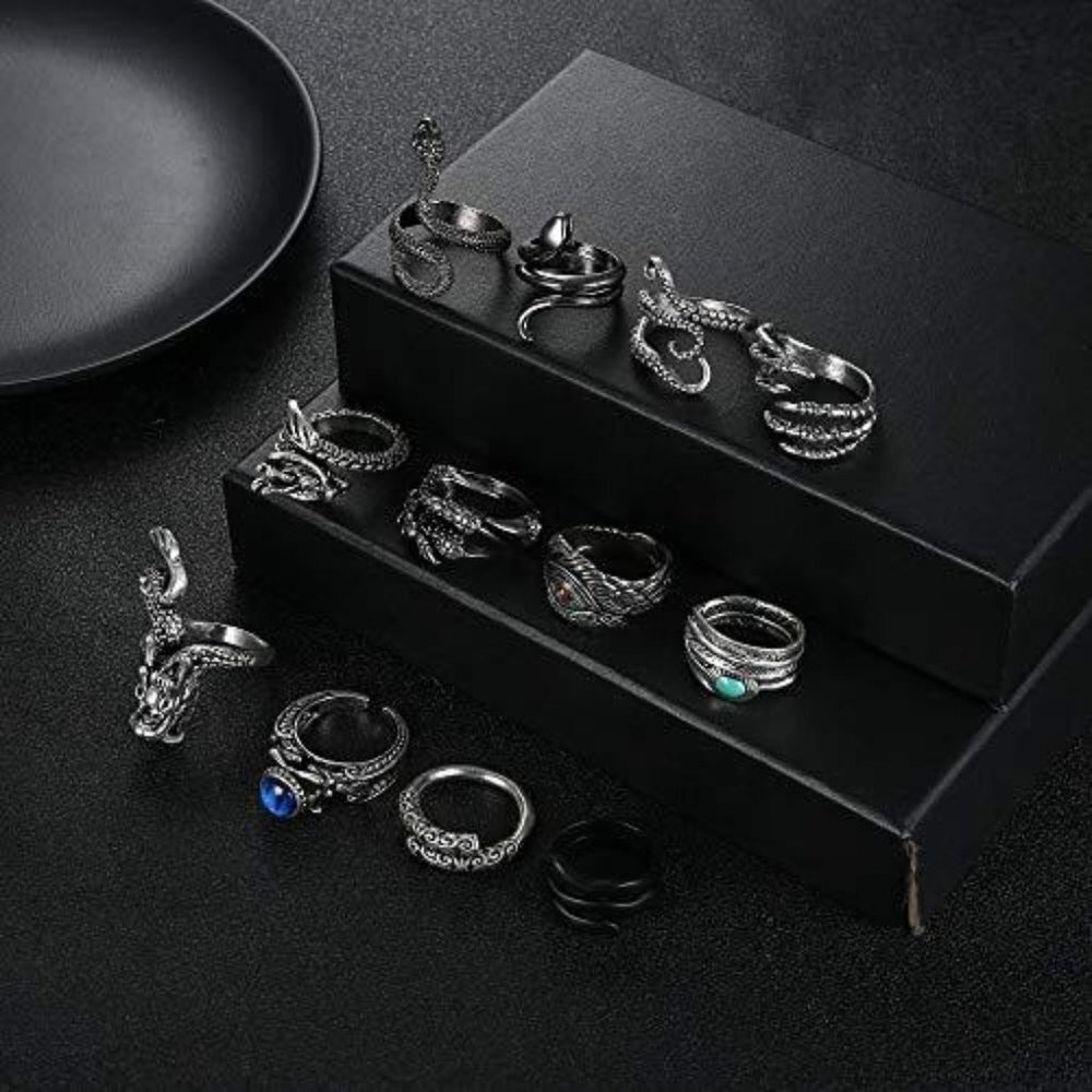 12Pcs Punk Rings for Men - Picture 2 of 10